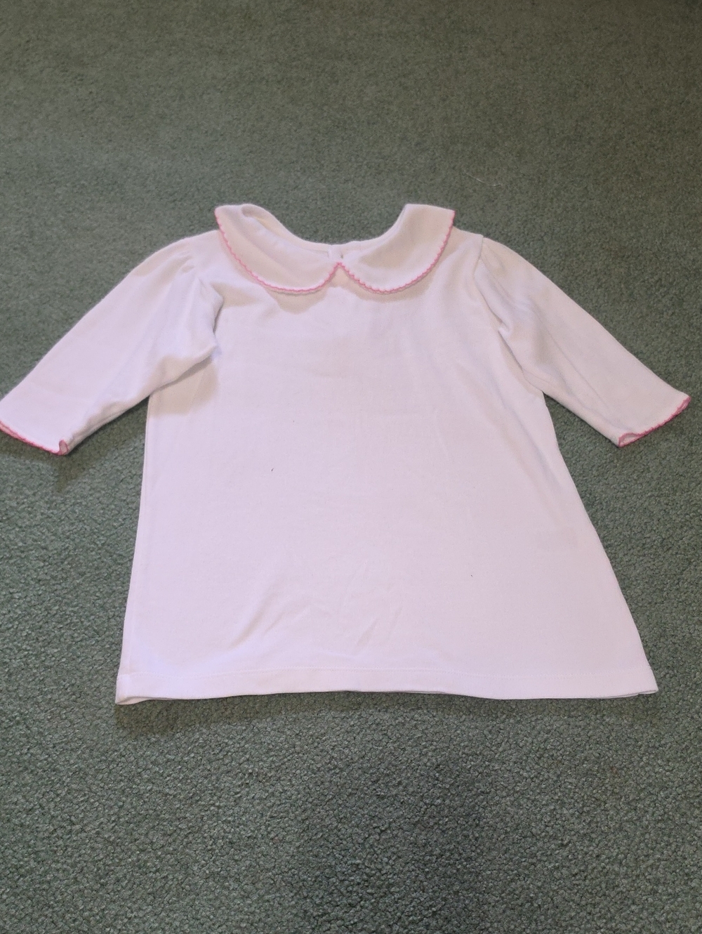 Girls White Long-Sleeve Top with Pink Trim Peter Pan Collar